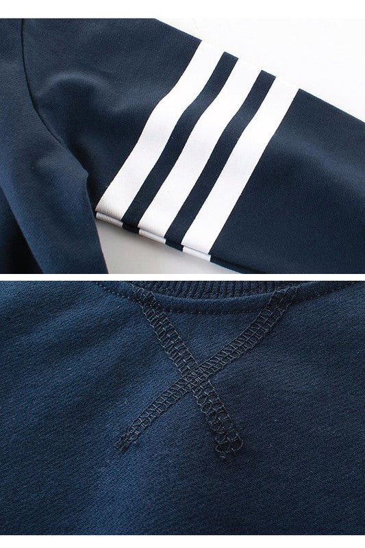 Navy Striped Sleeve Sweatshirt