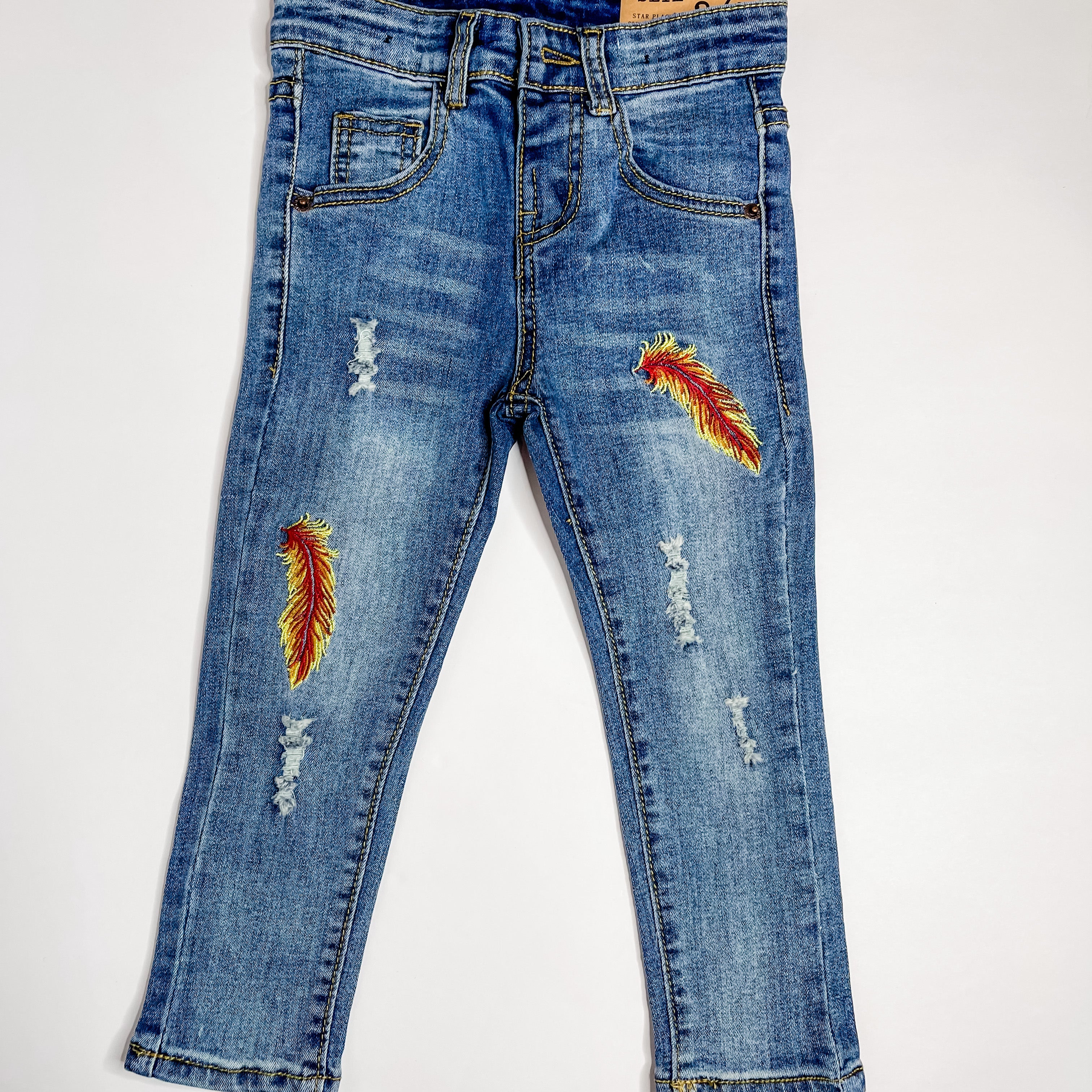 Red Feather Distressed Jeans